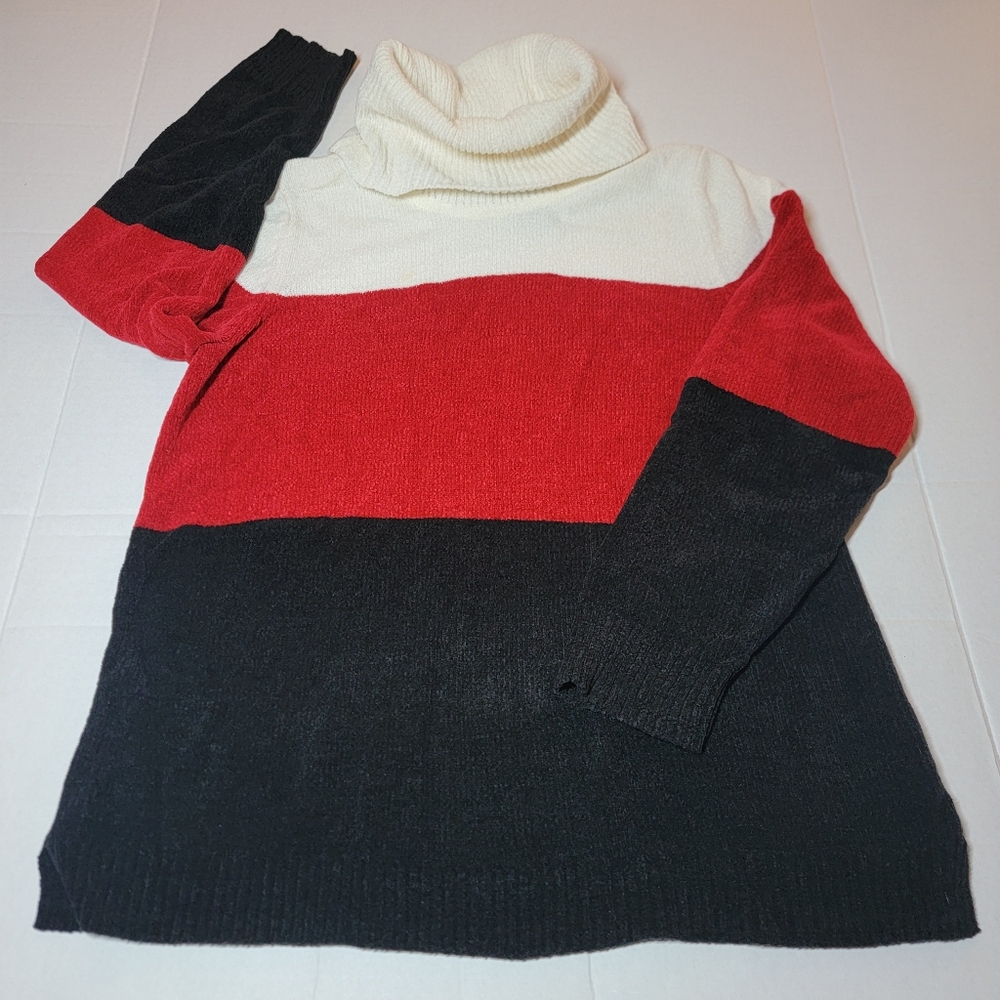 💚 White‎ Stag Womens Cowl Neck Color Block Sweater Size Medium